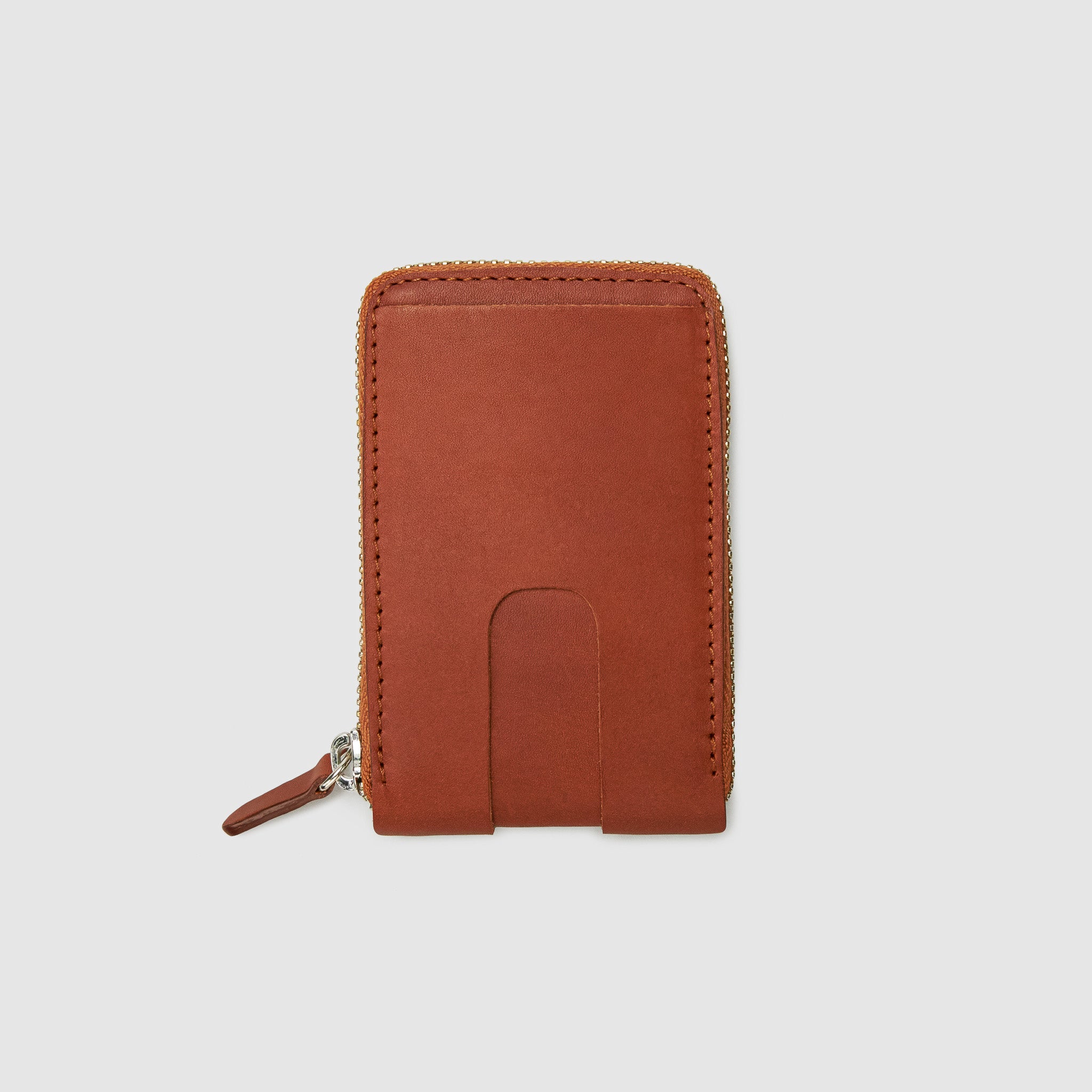 Anson Calder zip-around Wallet with zipper and pockets RFID french calfskin leather _cognac