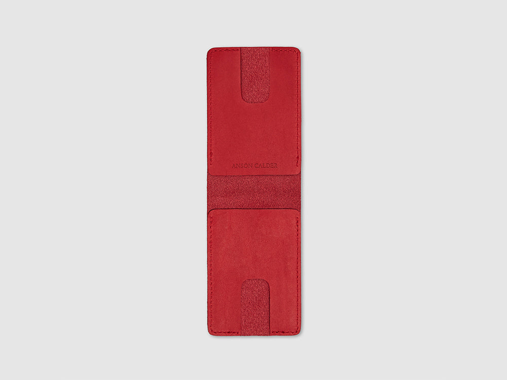 Anson Calder bifold or business card Wallet RFID french calfskin leather _red